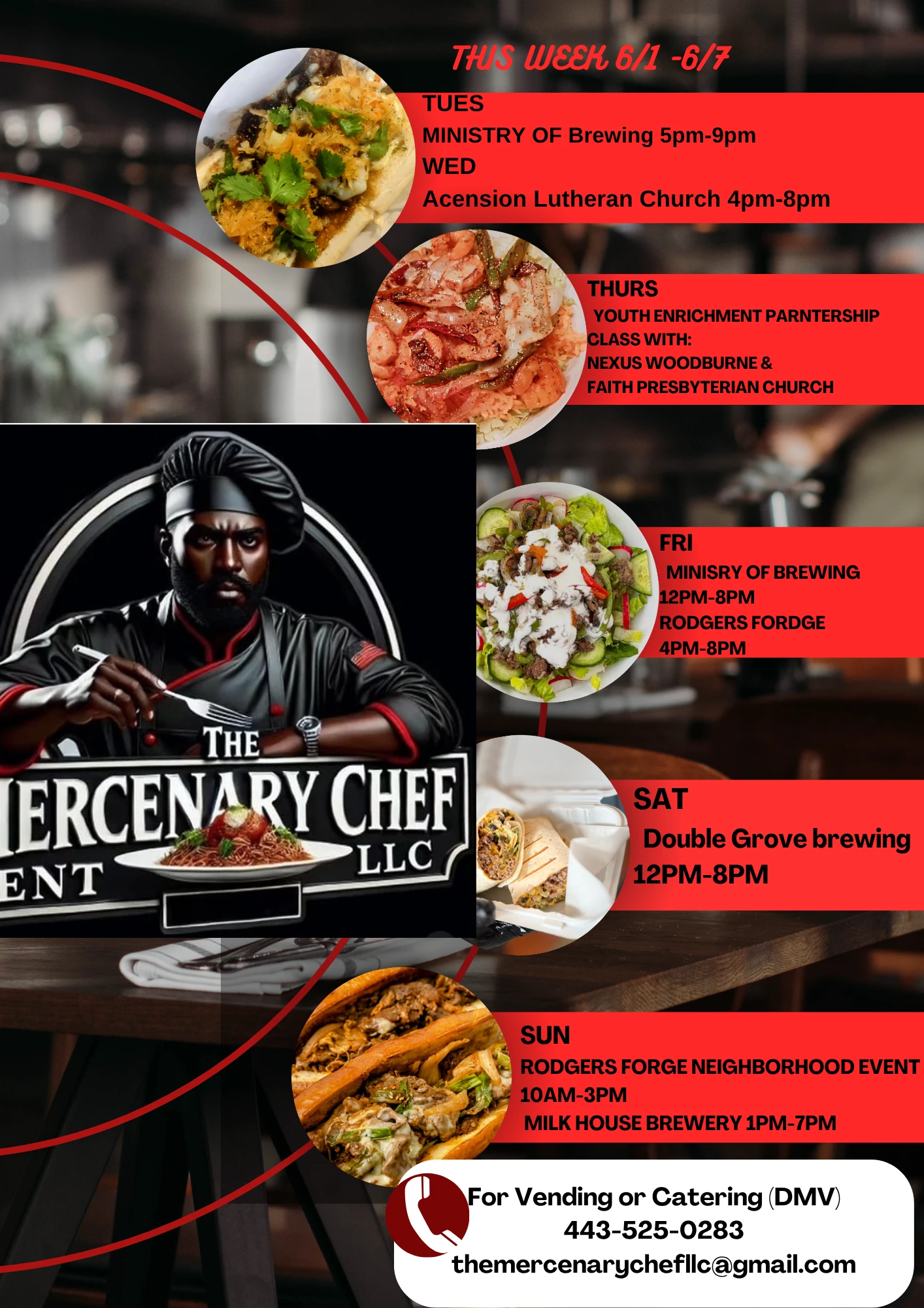 The Mercenary Chef weekly food truck schedule